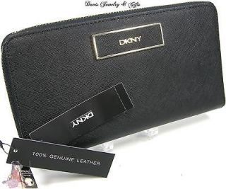 DKNY Donna Karen Large Zip Around Wallet Purse Bag Genuine Black 
