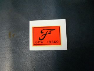 Jeep Willys MB FORD GPW F script decal for Purilator oil filter
