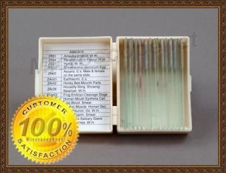 15 Prepared Slides w Storage Box in Zoology + Histology