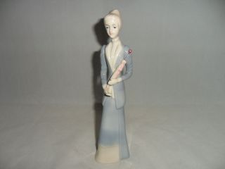 Lady Figurine with Umbrella in Blue Dress   Unsigned