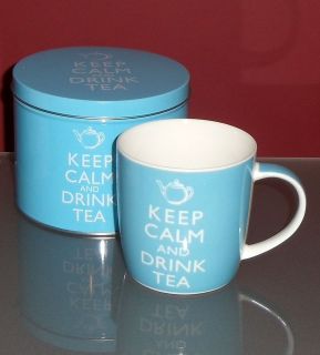 Keep Calm and Drink Tea Light Blue Ceramic Mug / Cup In Tin ♥