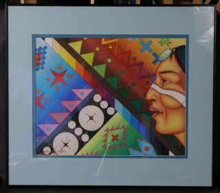 Water Color & Ink Painting By Duke Wassaja Sine Apache Framed Singed 