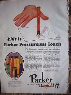 1928 Vintage PARKER DUOFOLD Red Lacquer Fountain Pen Ad