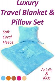 Luxury Fleece Inflatable Travel Pillow Blanket Cover Neck Comfy 