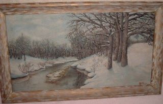 Vintage Robert Stover Reading Pa Oil Painting Woods/Stream/S​now 