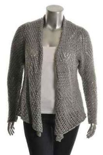 Eileen Fisher NEW Gray Wool Long Sleeve Open Front Crop Cardigan 