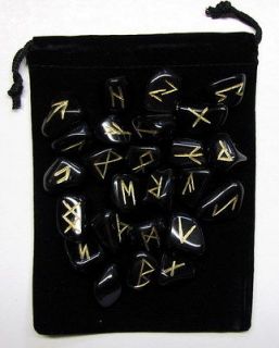 MD OBSIDIAN RUNES 25 Elder Futhark runestones gold