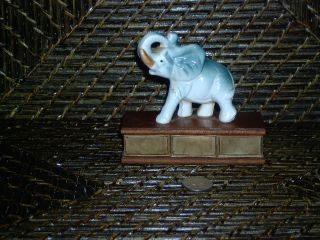 Elephant figurine ceramic Japan on wood matchbox stand