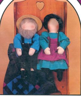 Cute JACOB & ELIZA Amish Dolls + Churn Dash Quilt Cloth Doll Sewing 