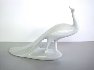 Modernist VINTAGE White Porcelain ROYAL DUX Stylized Peacock 