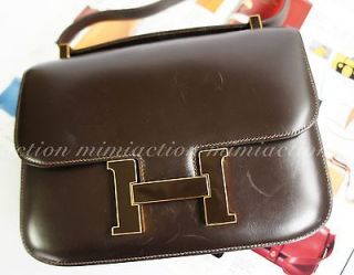 Auth Hermes brown constance 23 cm enamel H logo BAG handbag purse 