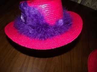 WESTERN STYLE RED HAT SOCIETY STRAW RED WITH PURPLE FEATHERED BAND 