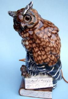 ERNST BOHNE OWL ON BOOKS PORCELAIN PERFUME LAMP A HOOT