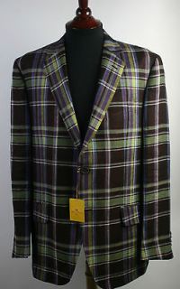 NWT New Etro Linen Silk Sport Coat Jacket Blazer 40 50 R Brown Grn 