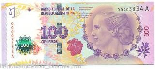 ARGENTINA   100 Pesos 2012 UNC P New  Evita Peron  Prefix A 