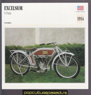 1914 EXCELSIOR V TWIN 750 cc MOTORCYCLE PHOTO SPEC CARD