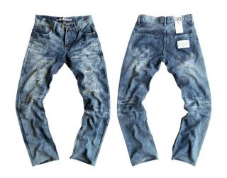 Mens Premium Vintage Ripped Wash Blue Denim Jeans Pants 30 32 34 36 38 