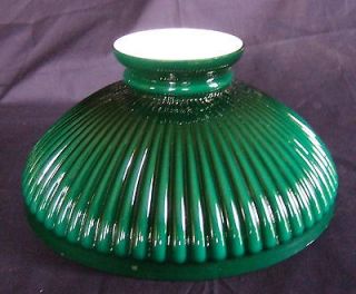   Green 10 Ribbed Cased Glass Oil Lamp Shade Perhaps Student Lamp