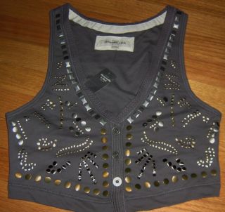 NWT WOMENS M Abercrombie & Fitch Gray Studded Vest $60 Medium