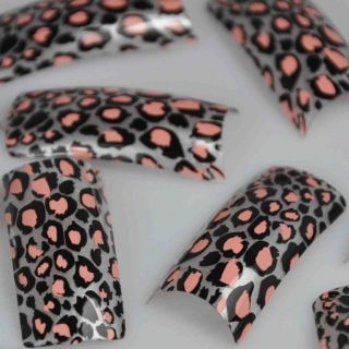   Stunning LEOPARD Animal Style False French Acrylic Nail Art Tips New