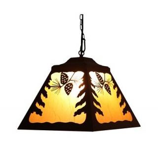 Rusty Tin Hanging Lamp/chain/amber lens/pinecones pinetrees/lighting 