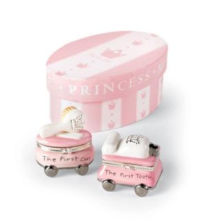 Mud Pie XOXO Baby Girl First Tooth and Curl Ceramic Treasure Box Set 