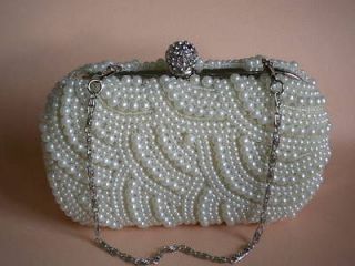 Wave Pattern Pearls Beaded Crystals Clasp Cocktail Boxes Evening Bag