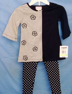 FLAPDOODLES Stretch Black and Gray 2 pc Tunic Top Legging Set GIRL 