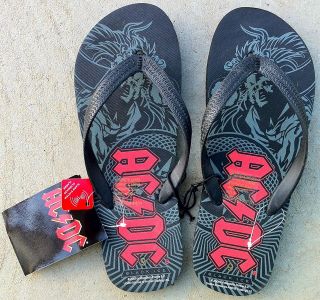 AC/DC OFFICIAL BLACK ICE MENS SYNTHETIC RUBBER THONGS/FLIP FLOPS 