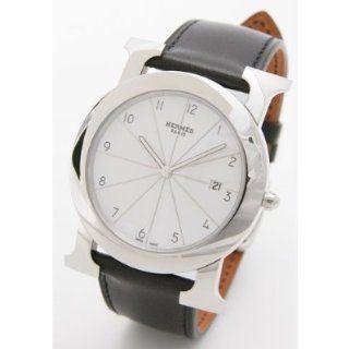 HERMES Paris Mens Round H Hour Stainless Steel Watch with Black 