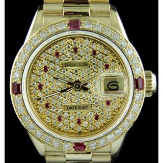 Rolex Ladies Gold 18k Datejust, Diamond Ruby Pave Dial Watches 