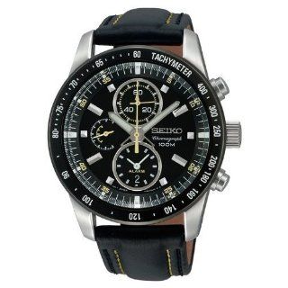  Mens Leather Strap 100M Chronograph Alarm Watch Watches 