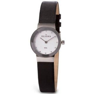 Skagen Womens 358XSSLBC Steel Collection Black Leather Glitz Watch 