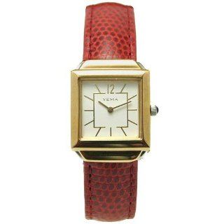 YEMA by Seiko of France Womens Gold tone Watch with Red Leather Strap 