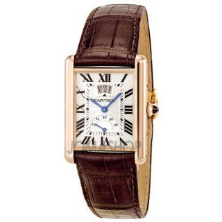 Cartier Tank Louis Silver Dial 18k Rose Gold Brown Leather Mechanical 