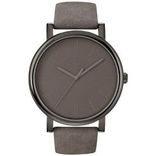 Timex Easy Reader Grey Leather Strap Mens Watch T2N795: Watches 