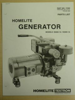 HOMELITE GENERATOR PARTS LIST MANUAL E3000 1A / E4000 1A NO. 17422