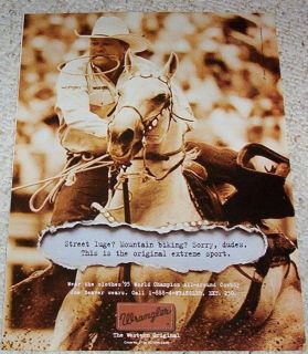 1997 Wrangler jeans rodeo cowboy JOE BEAVER horse AD