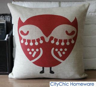 45cm x 45cm TBQC Vintage Retro Red Owl Linen Cushion Cover