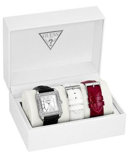 GUESS Watch Set, Womens Interchangeable Black Sequin, White Croco and 