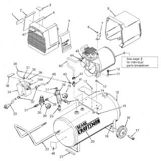 CRAFTSMAN Oilless air compressor Compressor pump diagram Parts  Model 