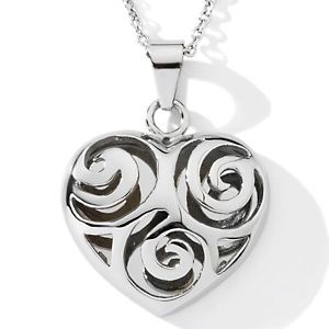 Stately Steel Openwork Heart Pendant with 17 Chain 