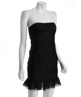 Halston Heritage : black silk chiffon ruched strapless dress : style 
