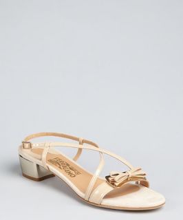 Salvatore Ferragamo beige patent leather strappy square heels