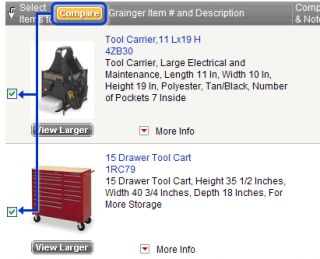Select two or more items within Search Results and click on Compare 