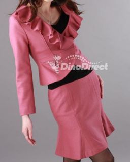 Wholesale JIANTONG Women Ruffled Collar Long Sleeve Jacket Skirt Suit 
