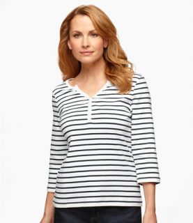 Double L Rib Knit Henley Y Neck, Stripe Tees and Tops   