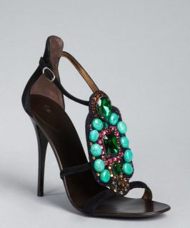 Giuseppe Zanotti black suede jewel embellished strappy sandals