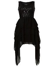 Black (Black) AX Paris Black Sequin Tiered Dip Hem Dress  273800001 
