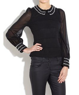 Black (Black) Paper Sun Embellished Collar Blouse  244171101  New 